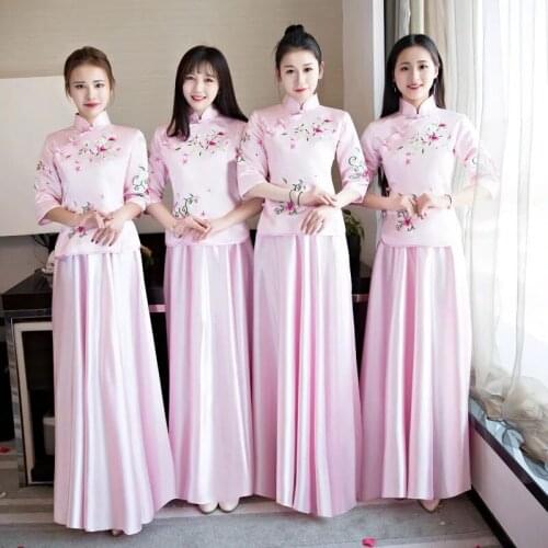 Pink Bridal Bridesmaid Cheongsam Modern Traditional Chinese style Wedding Dress Oriental Womens Long Qipao Vestidos S-XXL