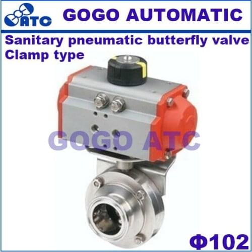 Stainless steel Sanitary butterfly valve pneumatic quick-connect clamp type O.D 102 quick-loading butterfly valve
