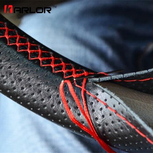 38cm Car Styling Black DIY Car Steering Wheel Cover With Needles and Thread Genuine Artificial leather Car-Styling Accessories