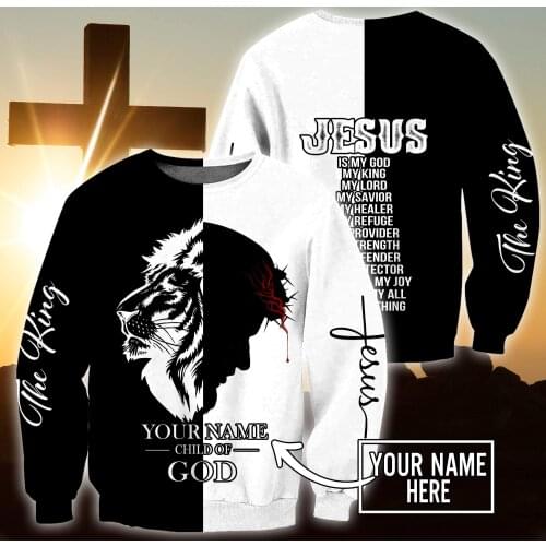 Christian Jesus Mens Hoodie Custom Name 3D All Over Printed Unisex Sweatshirt For women Autumn Casual Pullover Zipper Streetwear
