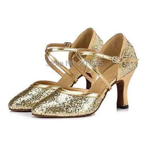 New Free Shipping Gold Glitter Closed Toe Dance Shoe Ballroom Salsa Latin Waltz Tango Bachata Dancing Shoes ALL Size