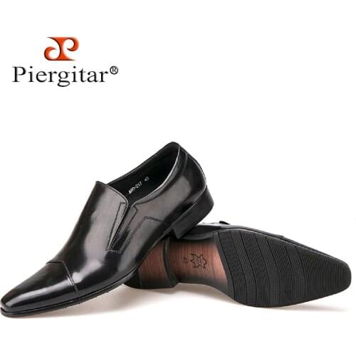 Piergitar Comfortable Genuine Leather Men Slip on Dress Shoes Pointed Toe Business Formals Oxfords Shoes for Men Mens Flat