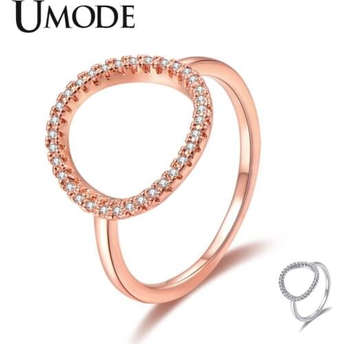 UMODE Hollow Circle Rings for Women Cubic Zirconia Rings Girls Fahsion Wedding Rings Trendy Jewelry Gifts Drop Shipping UR0455