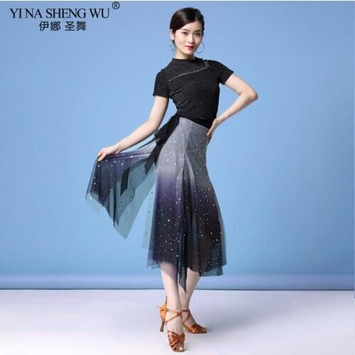 Womens Ballroom Latin Dance Dress 3-pieces Tops Pants Tango Dance Wear 2019 With Hip Scarf Professional Ballroom Dancewear