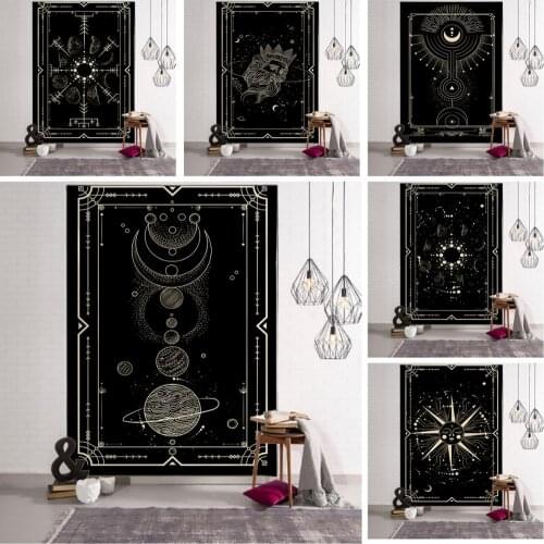 Golden Black Sun Moon Tarot Mandala Tapestry Wall Hanging Witchcraft Hippie Wall Carpets Dorm Decor Psychedelic Tapestry Tapiz