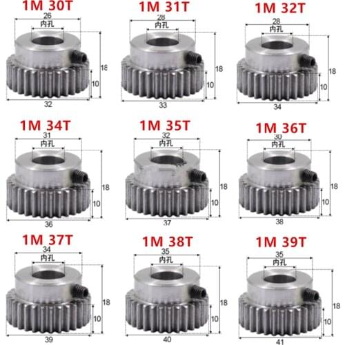 Spur Gear Pinion 1M 30T 31T 32T 34T 35T 36T 37T 38T 39Teeth Mod 1 Right Teeth 45# Steel Major Gear Cnc Gear Rack Transmission RC