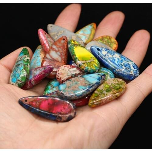 1pcs Natural Stone Mixed Colors Charm Emperor Stone Pendant for DIY Necklace Accessories Jewelry Making Women Gift Size 15x35mm