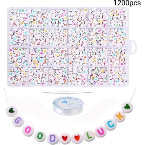 1200 Pcs White Beads with Letters 7mm Acrylic Alphabet Beads A-Z Beads for DIY Jewelry Making Necklaces Bracelets Handmade Gift