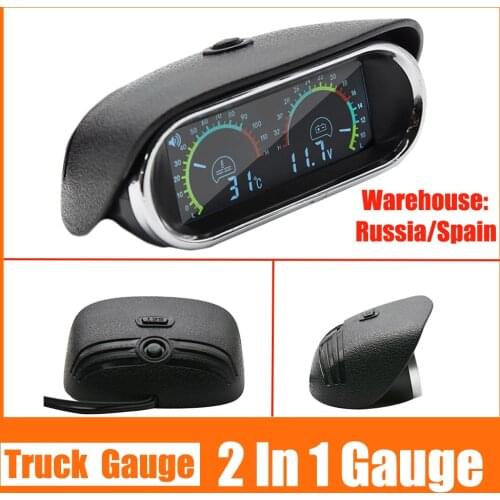 2 In 1 Truck Gauge Water Temp Gauge Voltmeter LCD Car Digital Display Horizontal gauge Water Temperature Voltage Gauges Sensor