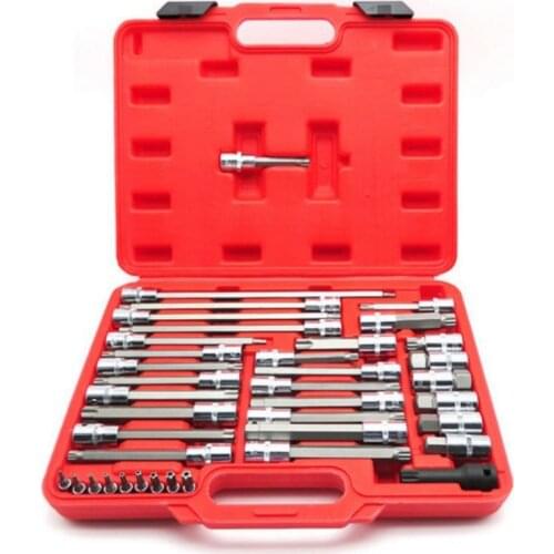 39PC Hexagon socket Spline Bit Socket Set 12 angle First batch engine cylinder head screw ball head screwdriver 1/4" 1/2" Drive