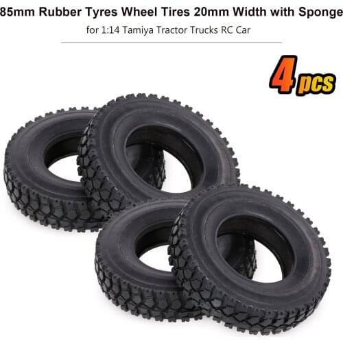 4Pcs 85mm Rubber Tyres Wheel Tires 20/25mm Width with Sponge Compatible for 1:14 Tamiya Tractor Trucks RC Car Parts
