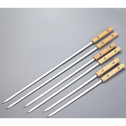 40/55/60cm Stainless Steel BBQ Skewers Sets Shish Kebab Barbecue Grill Stick with Bamboo Handle Outdoors Grill Needle