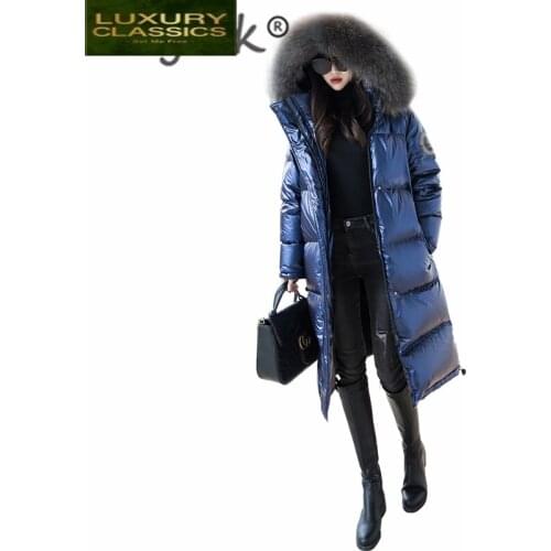 90% Winter Jackets Women White Duck Down Light Parkas + Large Fur Hooded Coats Long Down Warm Casual Thick Outwear LW1005