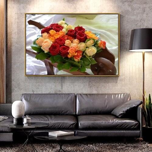 Artcozy Oil Canvas Painting roses_flowers_buds_different_cart_note_bed For Home Decoration Wall Art