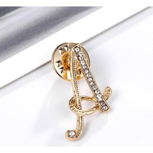 1PC Korean English Letter Anti-Glare Brooch Buckle Alloy Unisex Rhinestone Fashion Collar Pin Clothing Bag Accessories