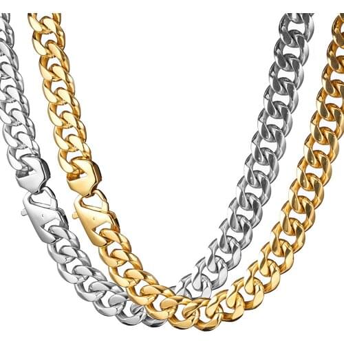 Curb Cuban Link Chain Necklace Jewelry for Men Women Stainless Steel Chain Necklace 15mm 7-40inch