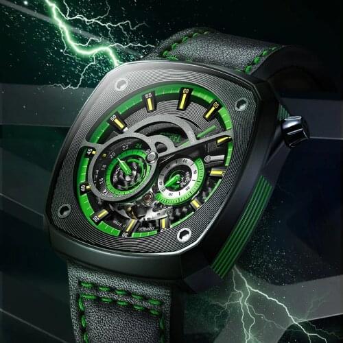 Newest Mechanical Watch Automatic 50m Waterproof Leather Watches For Men Sports Top Brand Wristwatch Green Relogio Masculino