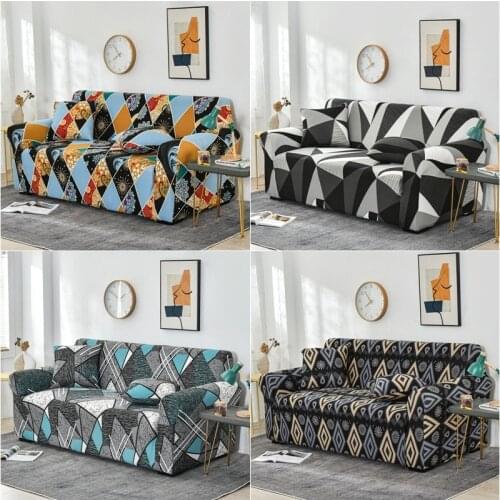 Stretch Spandex Sofa Slipcover Elastic Couch Cover Living Room Geometric Printed Anti-slip Washable Furniture Protector Covers