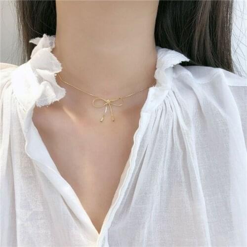 Ckysee Fashion S925 Sterling Silver Bow-knot Necklace Choker Necklace Sweet Necklace For Women Silver Jewelry Gift 2021 New