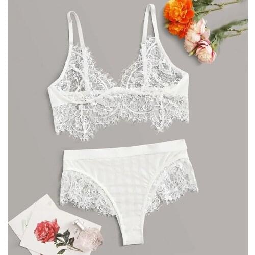 Plus Size Exotic Clothes Sexy Lingerie Lace Transparent Womens Underwear Wireless Bra G-string Hollow Out Porn Erotic Costumes