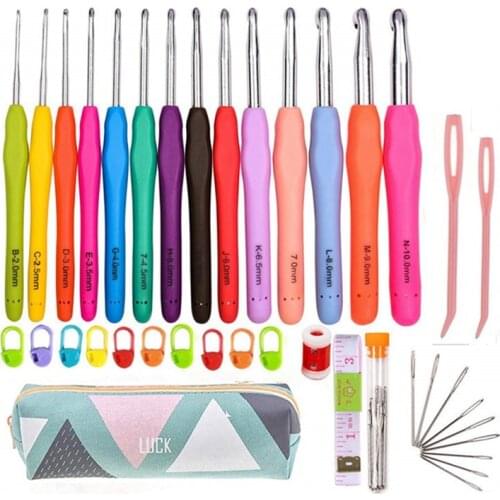 Ergonomic Rubber Crochet Hook Soft-Touch Handle Easy Operate Comfortable Grip Knitting Weaving Yarn Needle Set