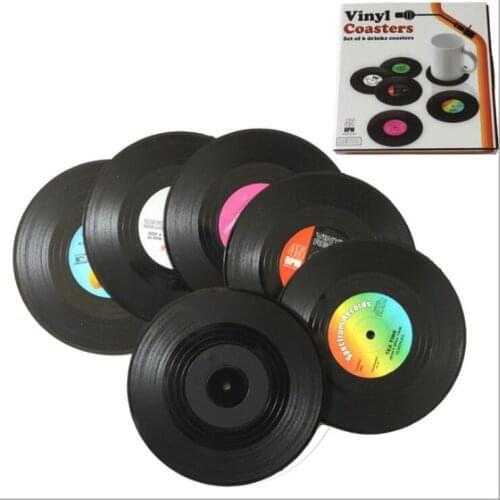 Hot sale 6pieces / Set Spinning Retro Vinyl Disc Drink Coasters 100SETS