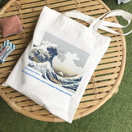 Japanese wave print Y2K canvas bag ins Harajuku cartoon shopper bag fun cute Ulzzang women shoulder bag large capacity women bag