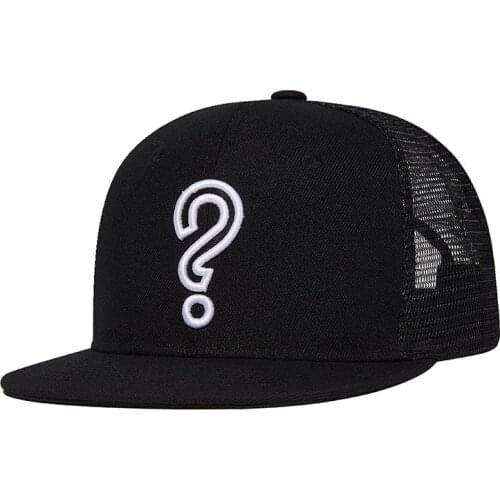Summer Mesh Trucker Hat For Men Question Mark Embroidery Black Baseball Cap Women Outdoor Hip Hop Flat-brimmed Snapback Sun Hats