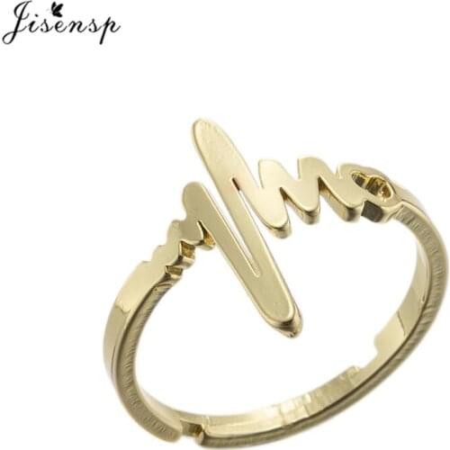 Jisensp Stainless Steel Heartbeat Finger Rings Adjustable Geometric ECG Opening Ring Fashion Jewelry for Women Valentine Gift