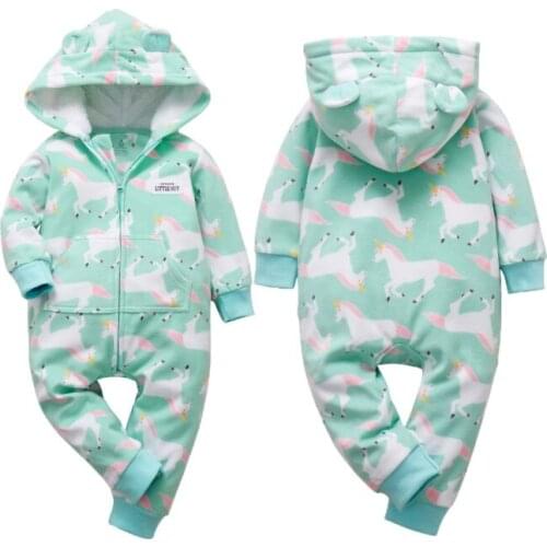 Warm Infant baby romper 2020 Fall Winter hooded polar fleece Toddler baby boy girl clothing jumpsuit 12-24Months