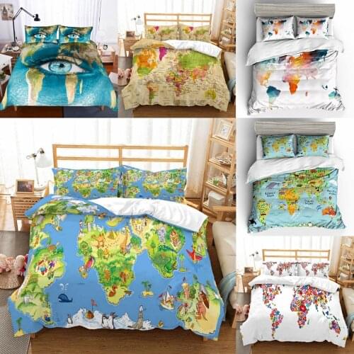 Home Textile Color World Map Bedding Set Kids Quilt 3d Duvet Cover And Pillowcase 2 / 3 Piece Soft Microfiber Twin Queen Size