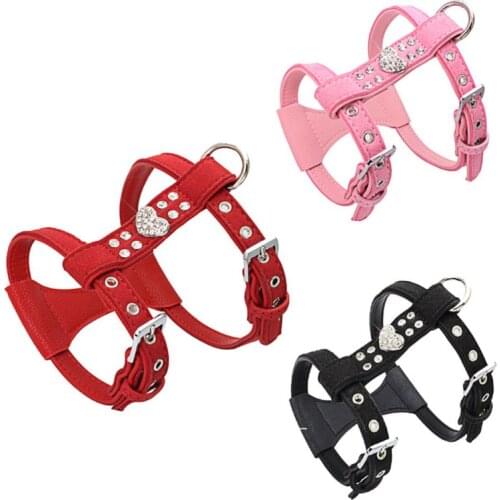 Pet Vest Harnesses Shining Rhinestone Heart design Chest Strap soft comfortable Small Dog Puppy Cat Leather Leash Pet Supplies