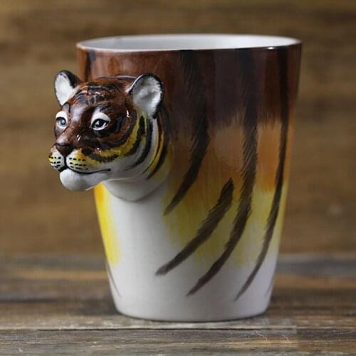 Creative Hand-painted Animal Tiger Ceramic Mug Personalized Tiger Handle Mens Office Coffee Cup Husband At The Same Time Gift