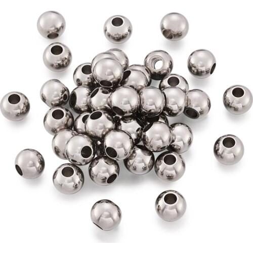 100pcs 304 Stainless Steel Round Beads 8mm with 5mm Hole Bead for jewelry making bracelet DIY, Stainless Steel Color F85