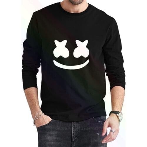 Marshmello face Logo Classic Black T-Shirt 2021 Newest Summer Mens Long Sleeve Popular Tees Shirt Tops Novel Unisex
