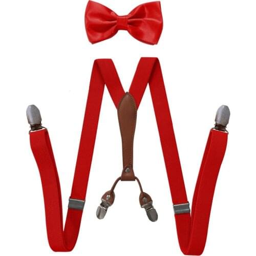 2021 Fashion Suspenders Bow Tie Set For Men Boy Wedding Party Event 4 Clips Adjustable Elastic Trouser Brace Strap Belt Dad Gift