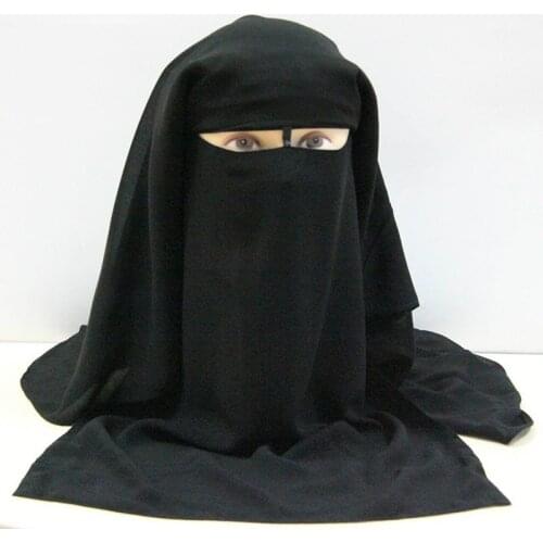 Muslim Bandana Scarf Islamic 3 layers Niqab Burqa Bonnet Hijab Cap Veil Headwear Black Face Cover Abaya Style Wrap Head Covering