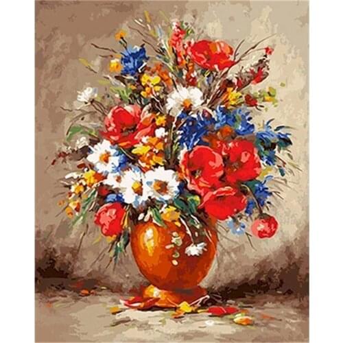 Flowers Adult Child DIY Cross Stitch 11CT Embroidery Kits Needlework Craft Set Cotton Thread Printed Canvas Home Design