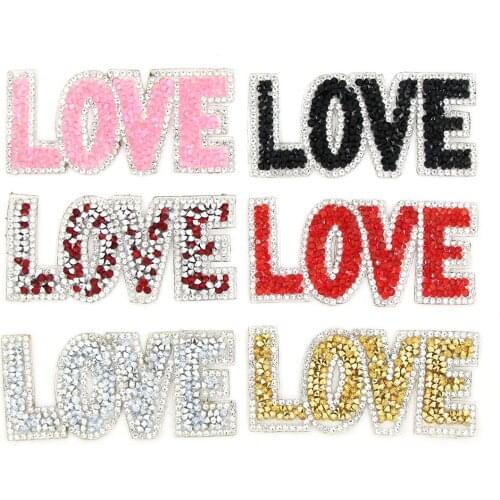 8.5x4cm LOVE Letter Rhinestone Patches Rhinestones Trim For T-shirt DIY Iron On Patch For Clothing Handcrafted Appliques 6 Color
