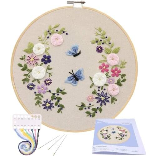 New Full Range Of Embroidery Starter Kit with Pattern Cross Stitch Kit Including Embroidery Cloth with Floral Pattern
