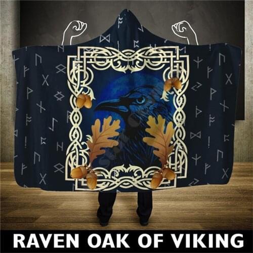 Viking Hooded Blanket Raven Oak Leaves and Acorns Blanket 3D Printed Wearable Blanket Adults kids Blanket blanket throw blanket
