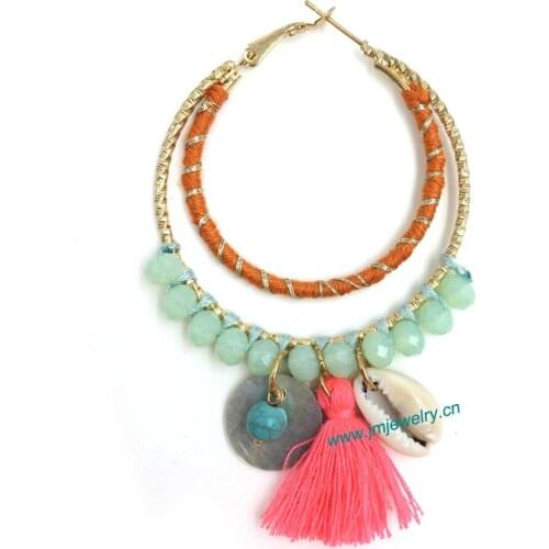 Wholesale handmade Ethnic jewelry vintage dangle earrings with shell tassel crystal pendants earrings summer style nickel free