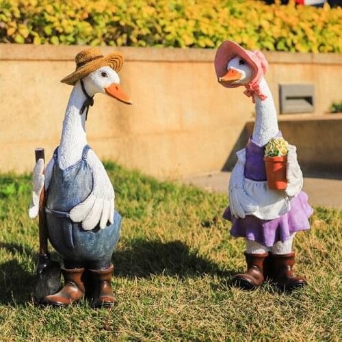 Pastoral Resin Cute Animal Duck Statue Ornaments Square Balcony Villa Figurines Decoration Garden Outdoor Park Furnishing Crafts
