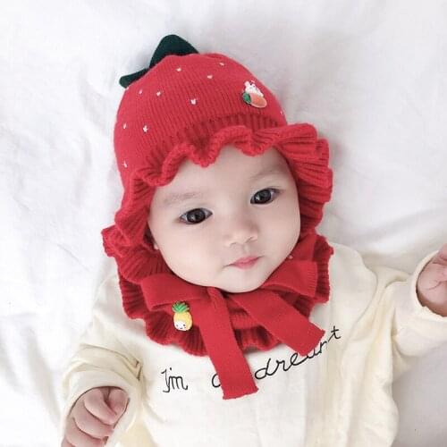 Hot Cartoon Baby Girls Boys Toddlers Cotton knitted Strawberry Cap Headwear Lovely Hat 3 Colors