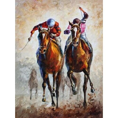 Professional Artist Hand-painted Running Competing Horse Racing Oil Painting for Club Wall Decoration Special Sport Oil Painting