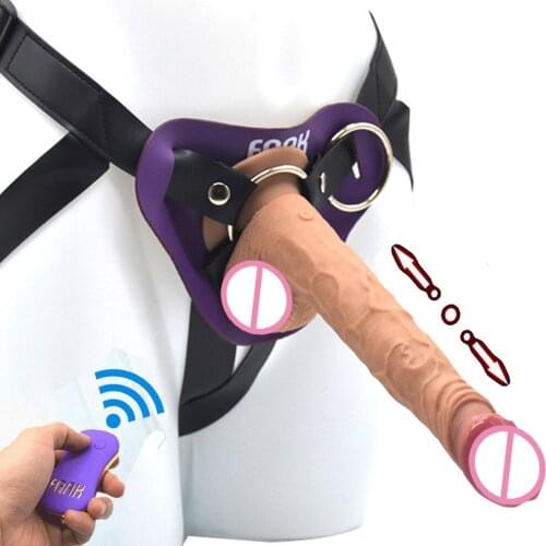 FAAK silicone realistic penis remote control Vibrating strapon dildo suction genuine leather strap vibrators lesbian sex toys