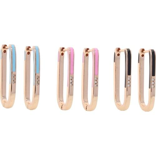 Geometric classic women jewelry multi piercing colorful pink blue black enamel hoop earring