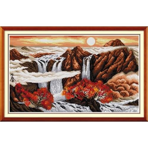 Sunrise in Autumn cross stitch kit 18ct 14ct 11ct count printed canvas stitching embroidery DIY handmade needlework