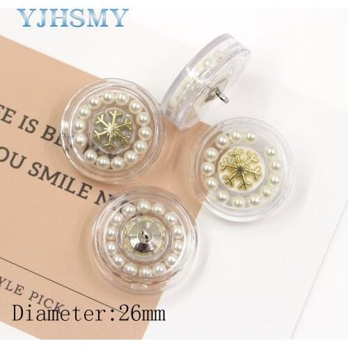 YJHSMY A-19115-469,5pcs/Lot,26mm,High quality white transparent acrylic snowflake pearl button,Fur Coats Cardigan Sweater Buckle