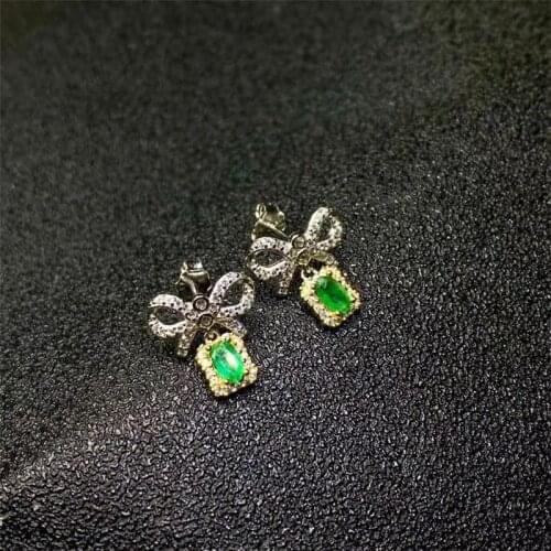 Natural Columbia Emerald Gemstone Flower Stud Earrings Real 925 Silver Earrings Fine Charm Jewelry for Women